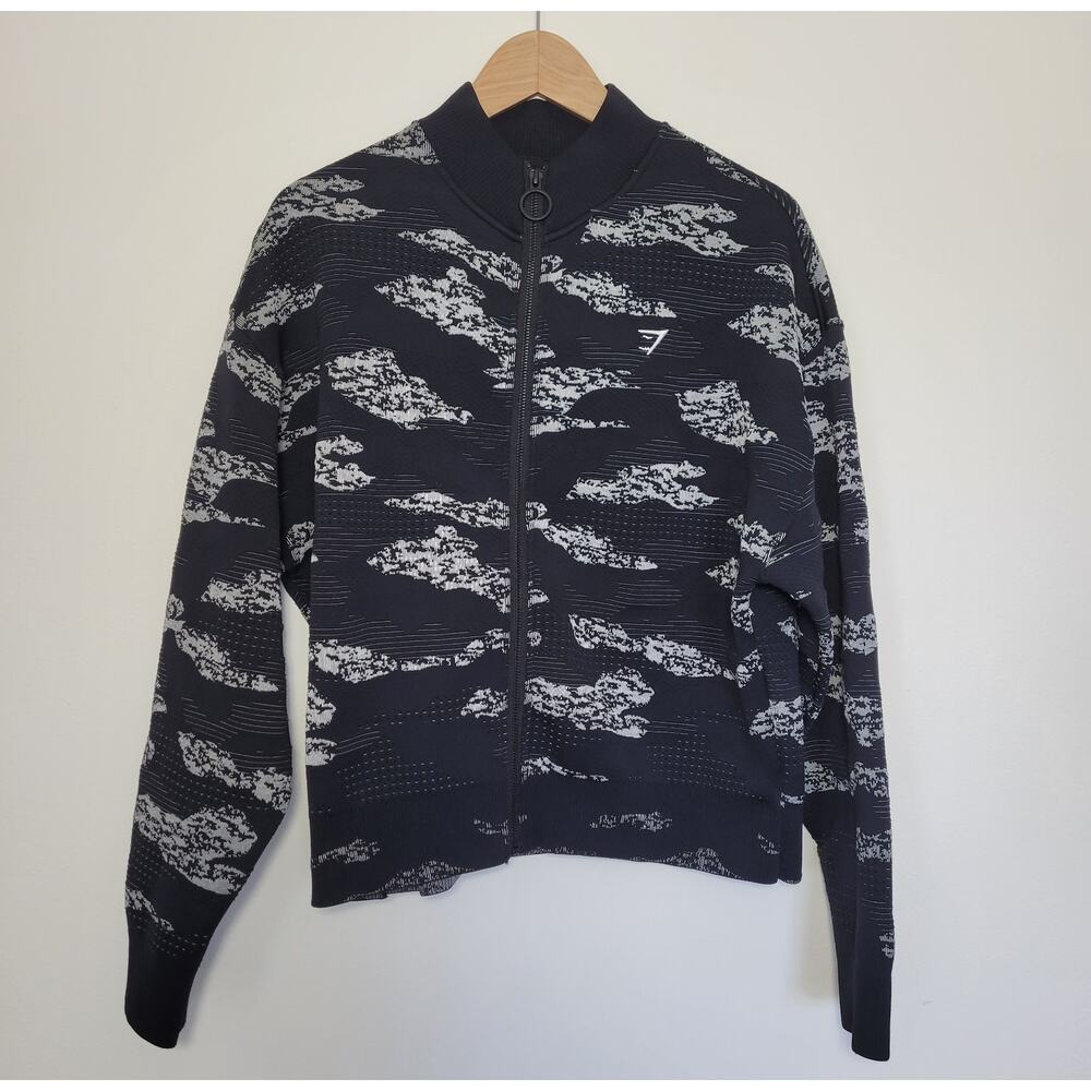 Gymshark Adapt Camo Seamless Track Jacket Black Light Gray‎ Womens Large